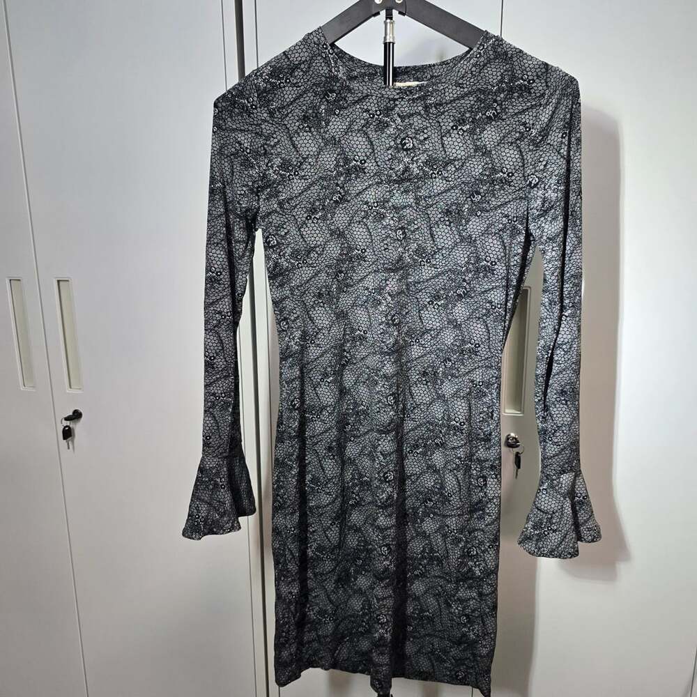Michael Kors Black and White Long-Sleeve Bodycon Dress, Size S